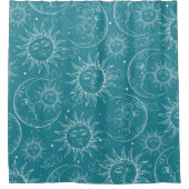 Blauwgroen Magic  Celestial Sun Moon Stars Douchegordijn (Voorkant)