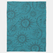Blauwgroen Magic  Celestial Sun Moon Stars Fleece Deken (Voorkant)