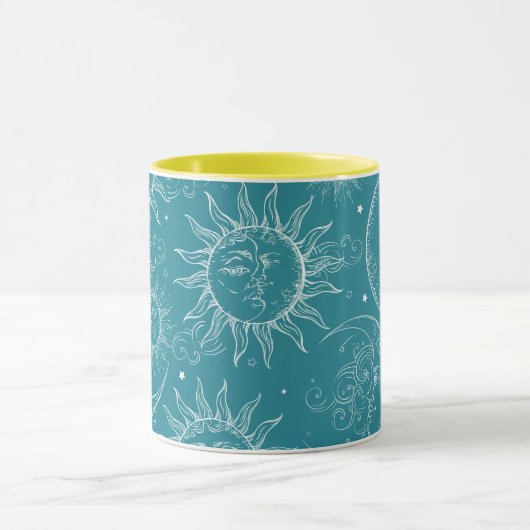 Blauwgroen Magic  Celestial Sun Moon Stars Mok (Midden)