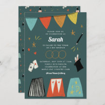 Blauwgroen Magic Show Bar Bat Mitzvah Uitnodiging