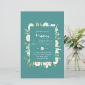 Blauwgroen Magnolia Floral Budget Wedding nodigt A (Staand voorkant)