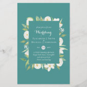 Blauwgroen Magnolia Floral Budget Wedding nodigt A (Voorkant)