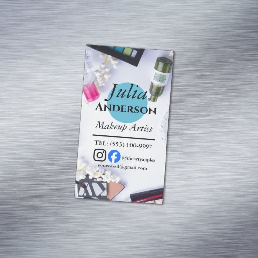 blauwgroen Make-up Artist MUA foto kleine bedrijve Magnetisch Visitekaartje (Voorbeeld)