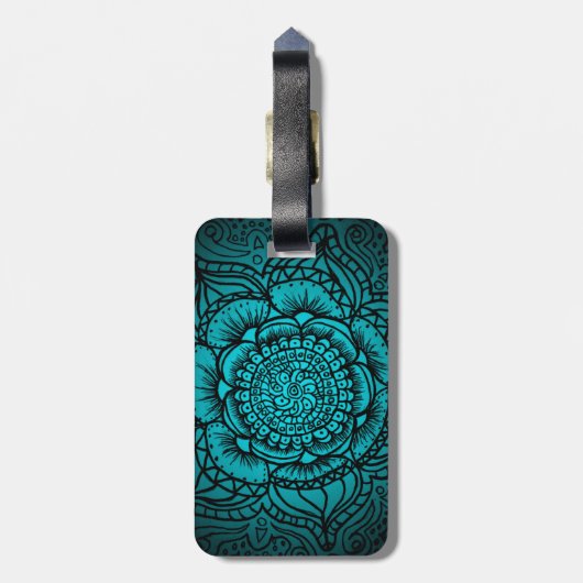 Blauwgroen Mandala Bagagelabel (Achterkant verticaal)