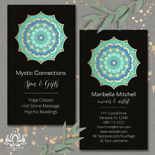 Blauwgroen Mandala Energy Healer Yoga Reiki Spa Visitekaartje