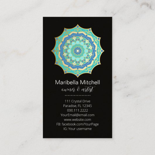Blauwgroen Mandala Energy Healer Yoga Reiki Spa Visitekaartje (Achterkant)