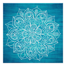 Blauwgroen Mandala Flower Design Poster