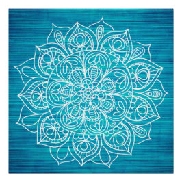 Blauwgroen Mandala Flower Design Poster