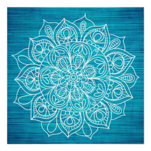 Blauwgroen Mandala Flower Design Poster