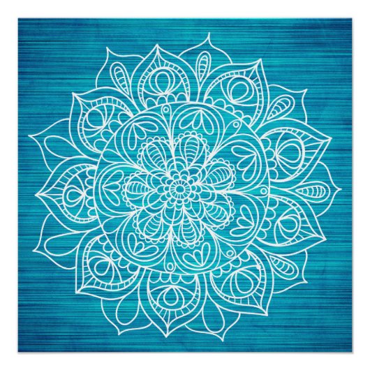 Blauwgroen Mandala Flower Design Poster (Voorkant)