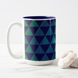 Blauwgroen Mandala Geometrisch Driehoekpatroon Tweekleurige Koffiemok