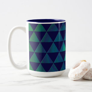 Blauwgroen Mandala Geometrisch Driehoekpatroon Tweekleurige Koffiemok