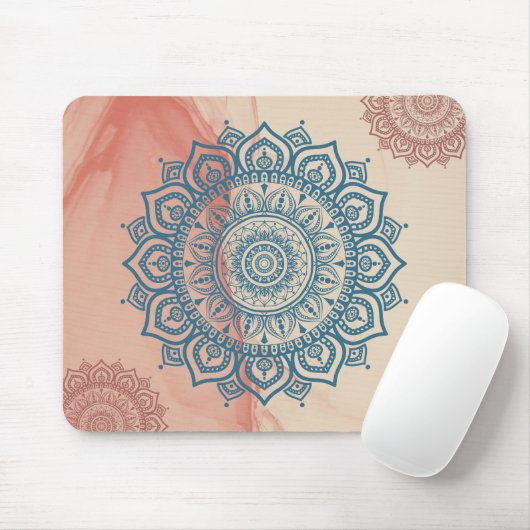 Blauwgroen Mandala met Sandy Rock Background Muismat (Met muis)