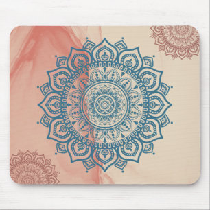 Blauwgroen Mandala met Sandy Rock Background Muismat
