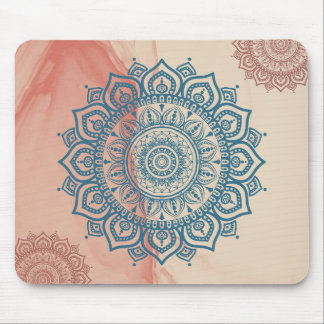 Blauwgroen Mandala met Sandy Rock Background Muismat