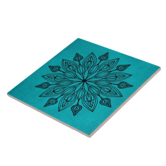 Blauwgroen Mandala Tegel Heilige Geometrie Natuur  Tegeltje (Zijkant)