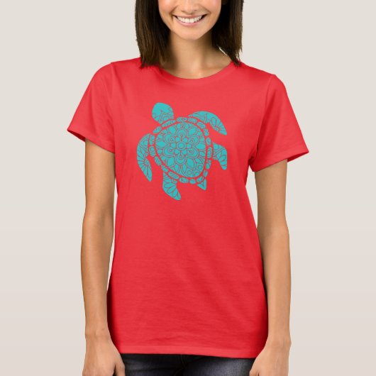 Blauwgroen Mandala Turtle T-shirt (Voorkant)