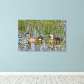 Blauwgroen mannelijk en vrouw met blauw vleugels i canvas afdruk (Insitu (Houten vloer))