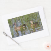 Blauwgroen mannelijk en vrouw met blauw vleugels i rechthoekige sticker (Envelop)