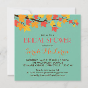 Blauwgroen Maple Leaves Herfst Bridal Shower Kaart