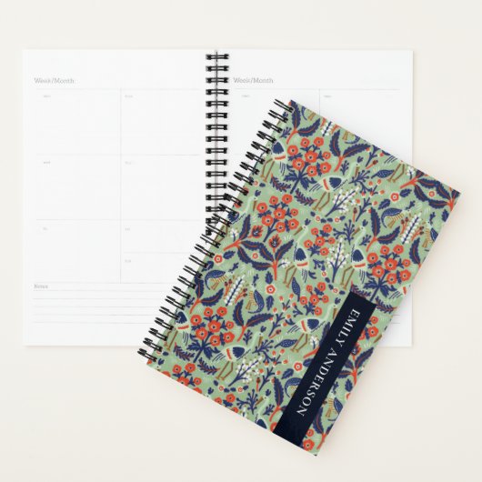 Blauwgroen marine Classy Floral Peacock Pattern Planner (Display)