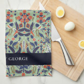  Blauwgroen marine Classy Floral Peacock Pattern Theedoek (Quarter Fold)