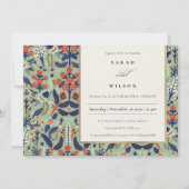  Blauwgroen marine Classy Floral Peacock Vow Renew Kaart (Voorkant)