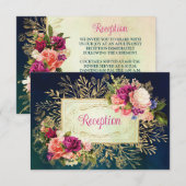 Blauwgroen, Marine, Gouden Vette Bloemen Huwelijks Kaart (Voorkant / Achterkant)
