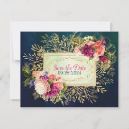 Blauwgroen, Marine, Groen, Gouden Bloemen FOTO Sav