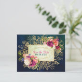 Blauwgroen, Marine, Groen, Gouden Bloemen FOTO Sav (Staand voorkant)