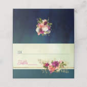 Blauwgroen, Marine, Groen, Gouden Bloemen Huwelijk Plaatskaartje (Buitenkant ongevouwen)