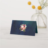 Blauwgroen, Marine, Groen, Gouden Bloemen Huwelijk Plaatskaartje (Achterkant)
