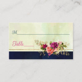Blauwgroen, Marine, Groen, Gouden Bloemen Huwelijk Plaatskaartje