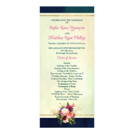 Blauwgroen, Marine, Groen, Gouden Bloemen Huwelijk Reclamekaart