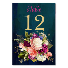 Blauwgroen, Marine, Groen, Gouden Bloemen Tafelnum Kaart