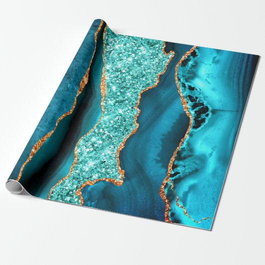 Blauwgroen marineblauw goud glitter marmer inpakpa cadeaupapier (Uitgerold)