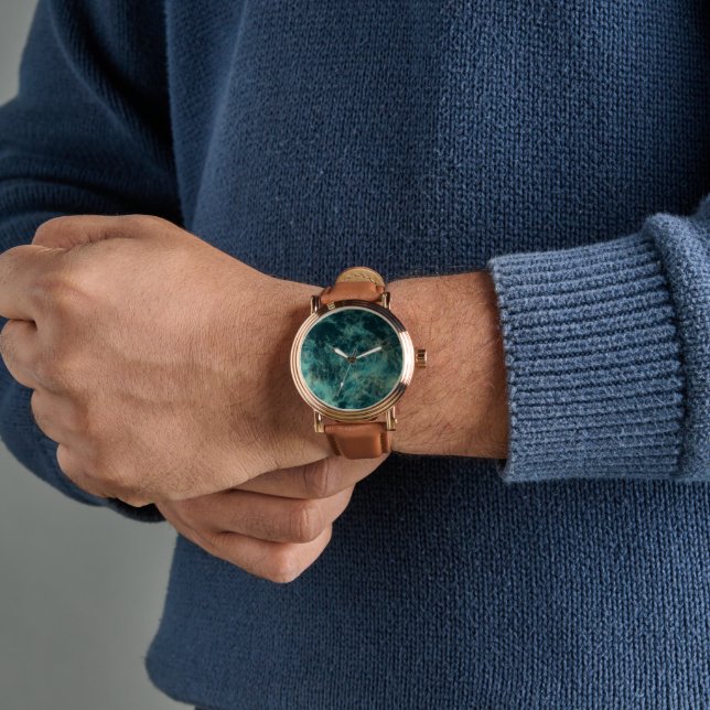 Blauwgroen Marmer Abstract Horloge (Pols)