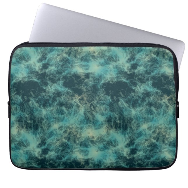 Blauwgroen Marmer Abstract Laptop Sleeve (Voorkant)
