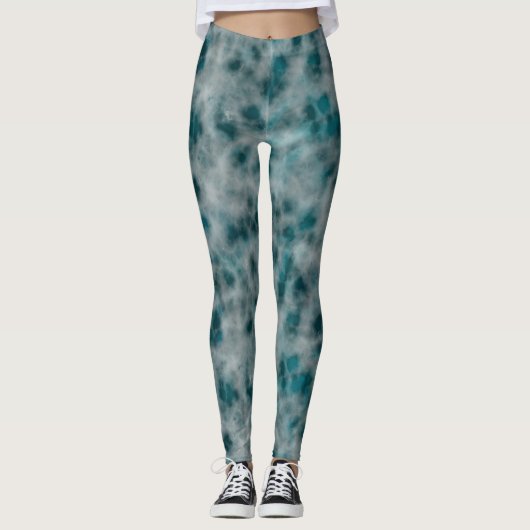 blauwgroen Marmer Abstract Leggings (Voorkant)