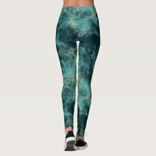 Blauwgroen Marmer Abstract Leggings (Achterkant)