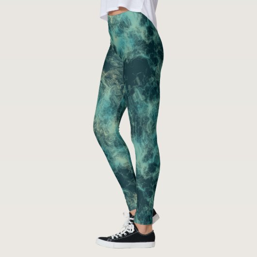 Blauwgroen Marmer Abstract Leggings (Links)