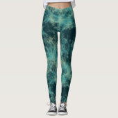 Blauwgroen Marmer Abstract Leggings (Voorkant)
