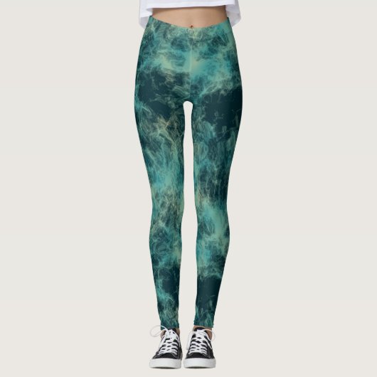 Blauwgroen Marmer Abstract Leggings (Voorkant)