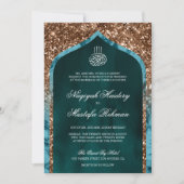 Blauwgroen marmer Bronze Glitter Arch Islamic Wedd Kaart (Voorkant)