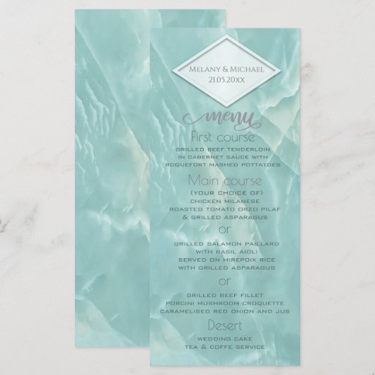 Blauwgroen marmer geometrische romantische kalligr menu (Voorkant / Achterkant)