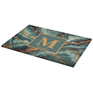 Blauwgroen marmer met gouden en zwarte aderen mono snijplank