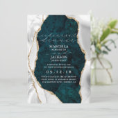 Blauwgroen, marmer White en Gold Agate Dinner Rehe Kaart (Staand voorkant)