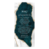 Blauwgroen, marmer & White Gold Agate Wedding Prog Reclamekaart (Voorkant)