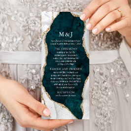 Blauwgroen, marmer & White Gold Agate Wedding Prog Reclamekaart
