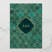 Blauwgroen Marokkaanse Arch Moslim Bruiloft Goud Folie Uitnodiging (Achterkant)